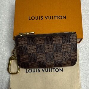 Louis Vuitton Brown Checkered Key Pouch with Gold Clasp